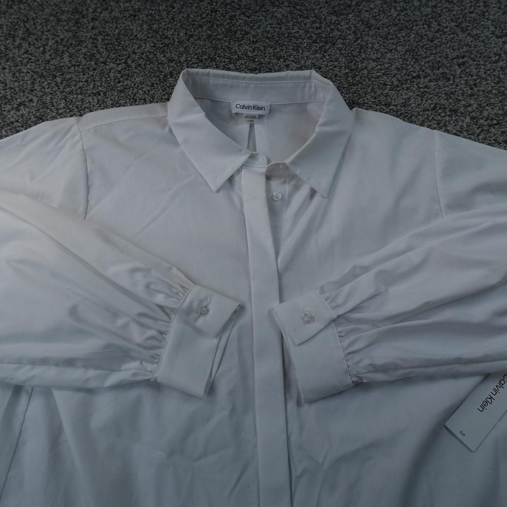 NEW Calvin Klein Shirt Womens L White Long‎ Sleeve Button Up Dressy Preppy Top